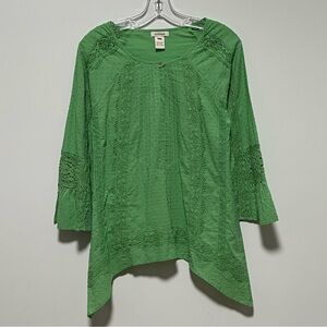 Sundance Swiss Dot Vibrant Green embroidered Lace quarter bell sleeves Blouse